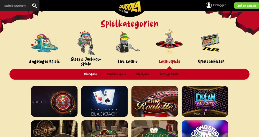 Cassoola Casino Tischspiele