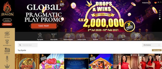 Avalon78 Casino Webseite