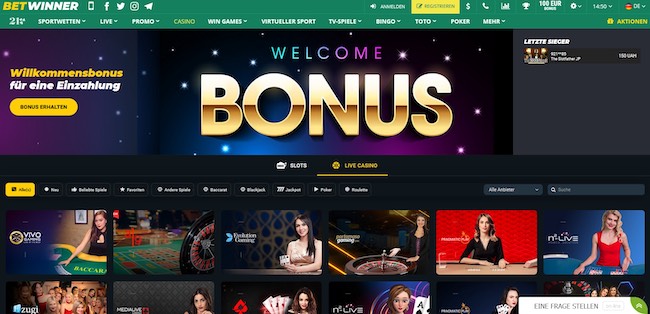 Betwinner Casino Webseite