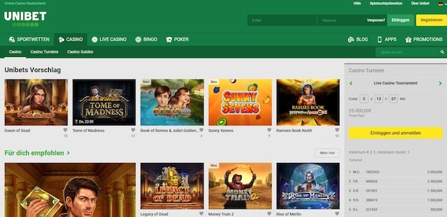 Unibet Casino Webseite