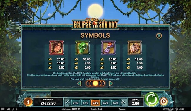 Cat Wilde in the Eclipse of the Sun God Paytable