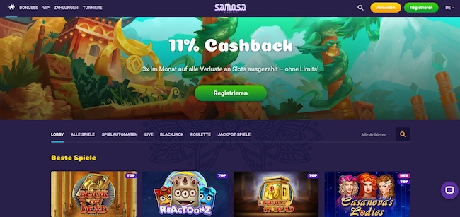 Samosa Casino Webseite