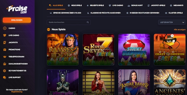 Praise Casino Webseite