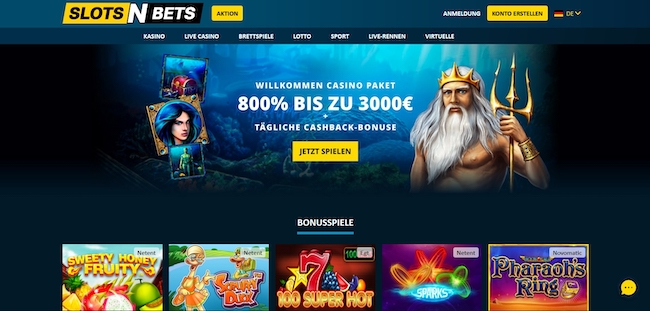 SlotsNBets Casino Webseite