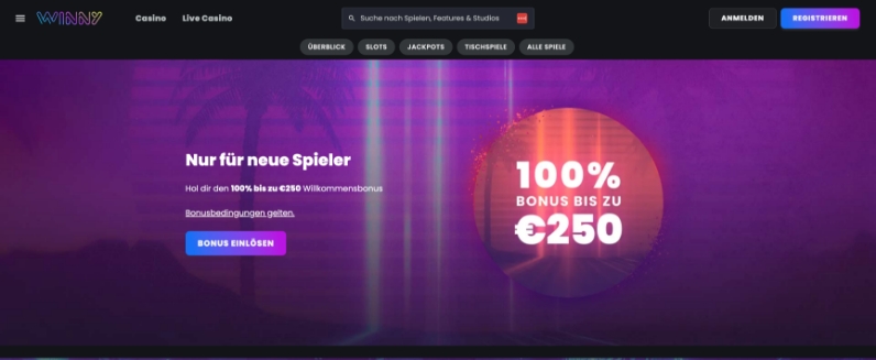winny casino desktop screenshot promotionen