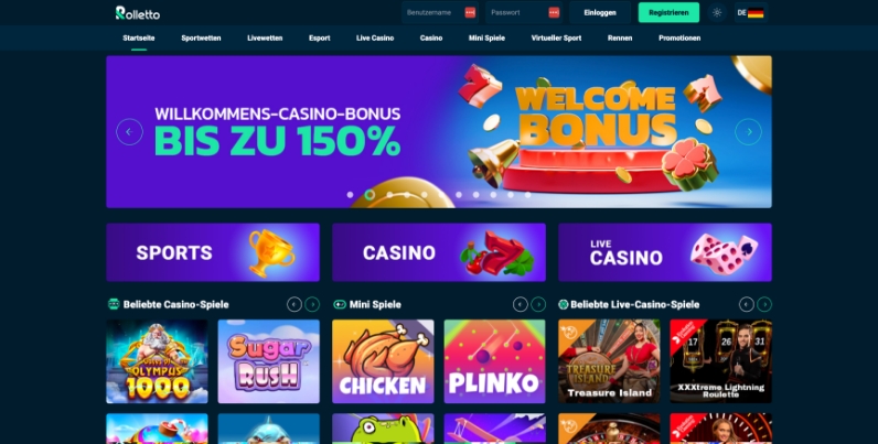 rolletto casino desktop screenshot