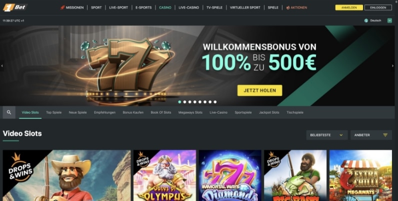 1bet casino desktop screenshot