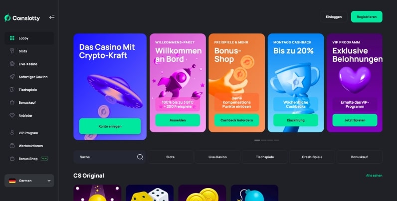 coinslotty casino desktop screenshot