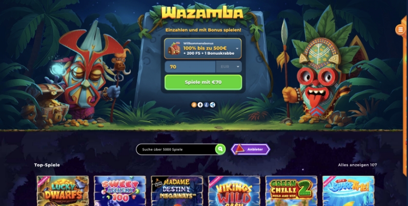 wazamba casino screenshot