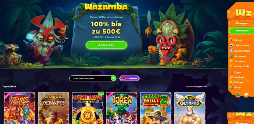 wazamba casino desktop screenshot