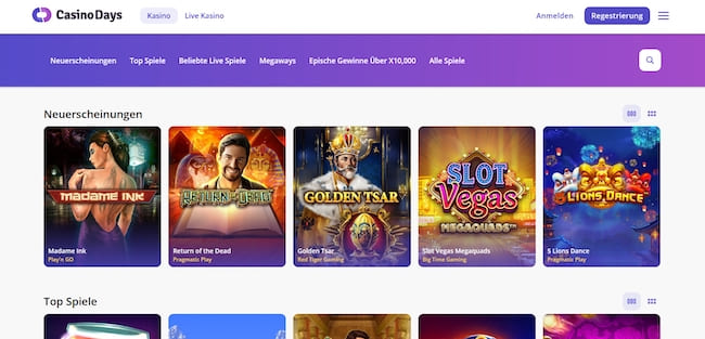 CasinoDays Webseite