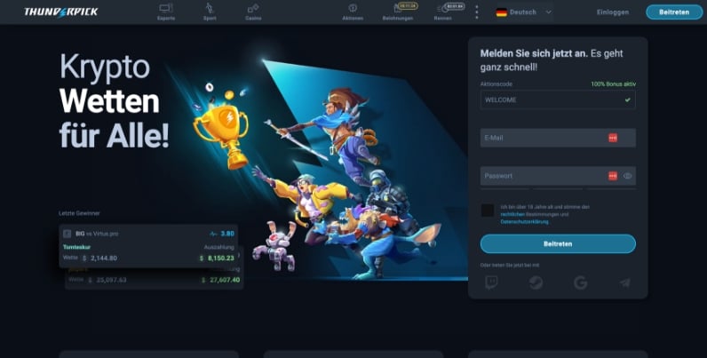 thunderpick casino desktop screenshot