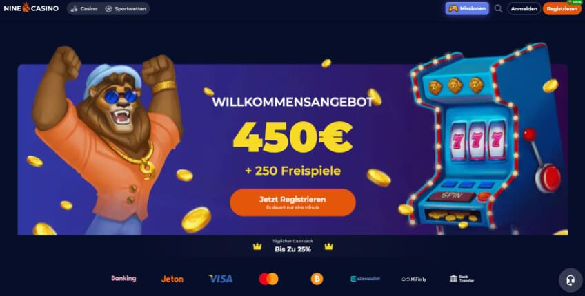 nine casino desktop screenshot