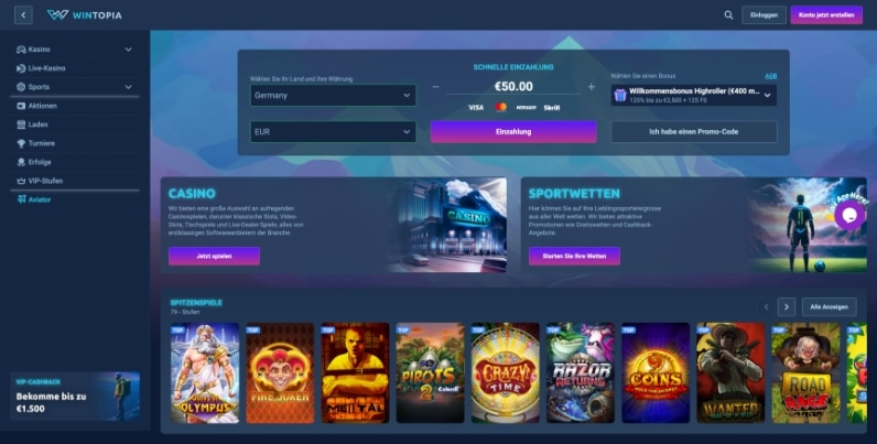 wintopia casino desktop screenshot